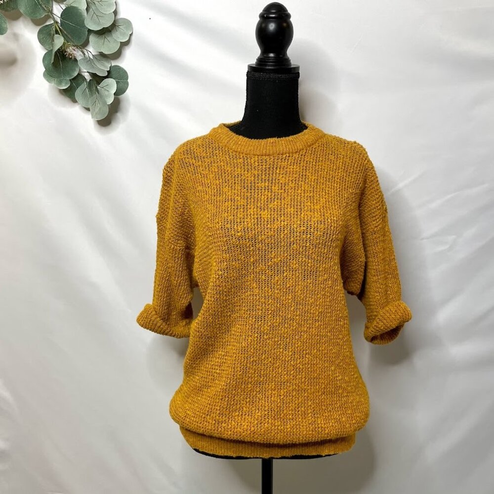 Rafaella Mustard Knit Sweater | Lightweight Cozy Pullover | Casual Fall Style M